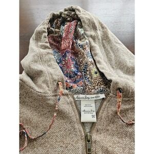 American Rag Full Zip Hoodie Jacket‎ Beige Tweed Look W Aztec Accents 1X